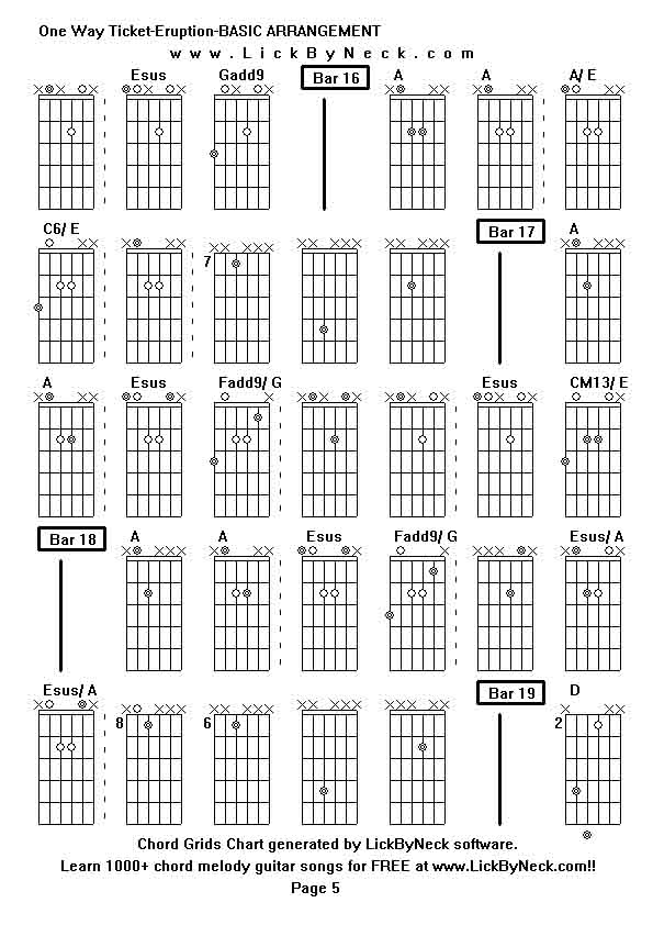 Chord Grids Chart of chord melody fingerstyle guitar song-One Way Ticket-Eruption-BASIC ARRANGEMENT,generated by LickByNeck software.